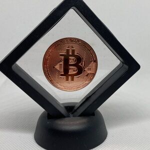 Elegant Copper Coin Bitcoin Enclosed in Display Stand